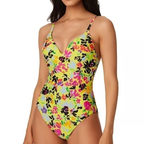 Bar III YELLOW Floral Chic One-Piece Swimsuit, US M New - Picture 9 of 11